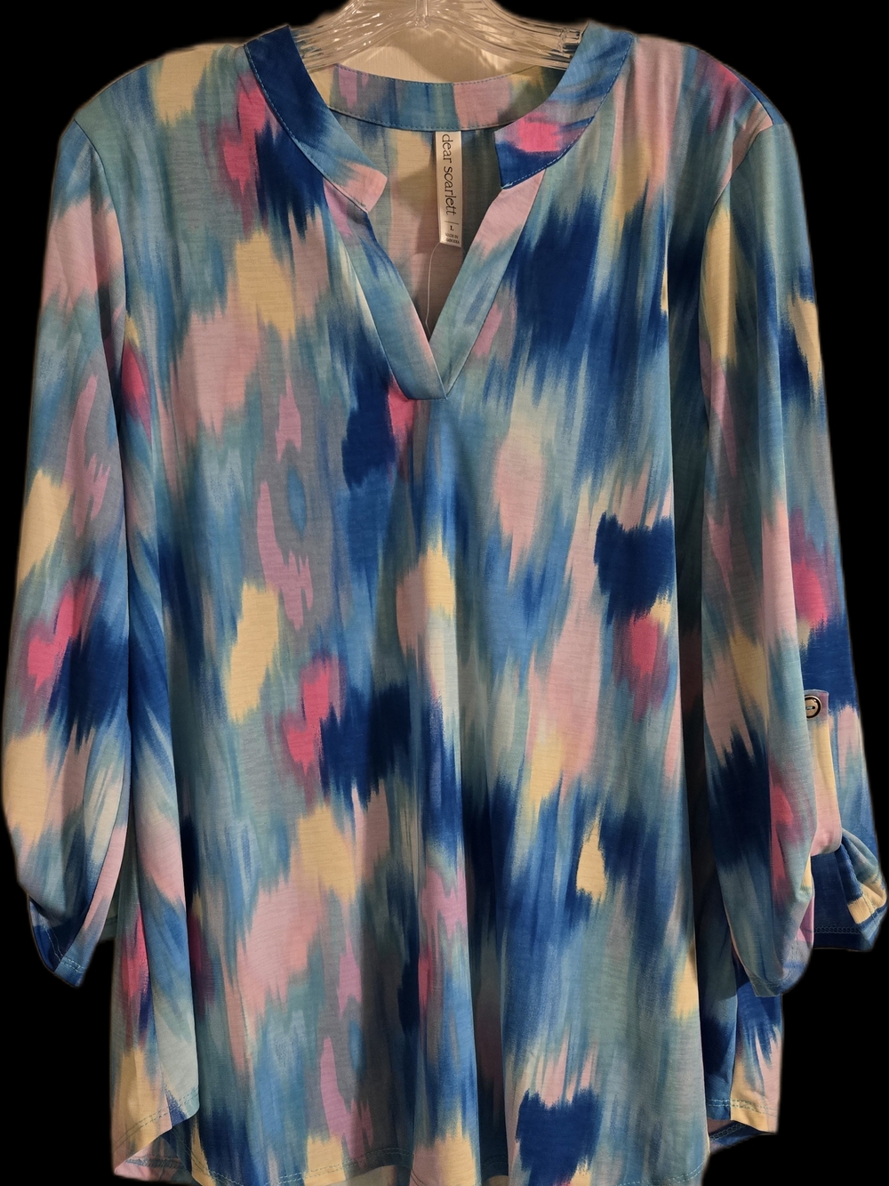 Dear Scarlett Abstract Blue Brush Stroke Watercolor Lizzy Blouse Large - Picture 5 of 6